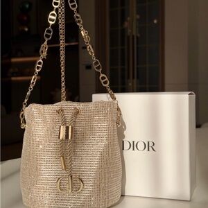 Gold Metallic Mesh Bucket Bag with Chain Strap